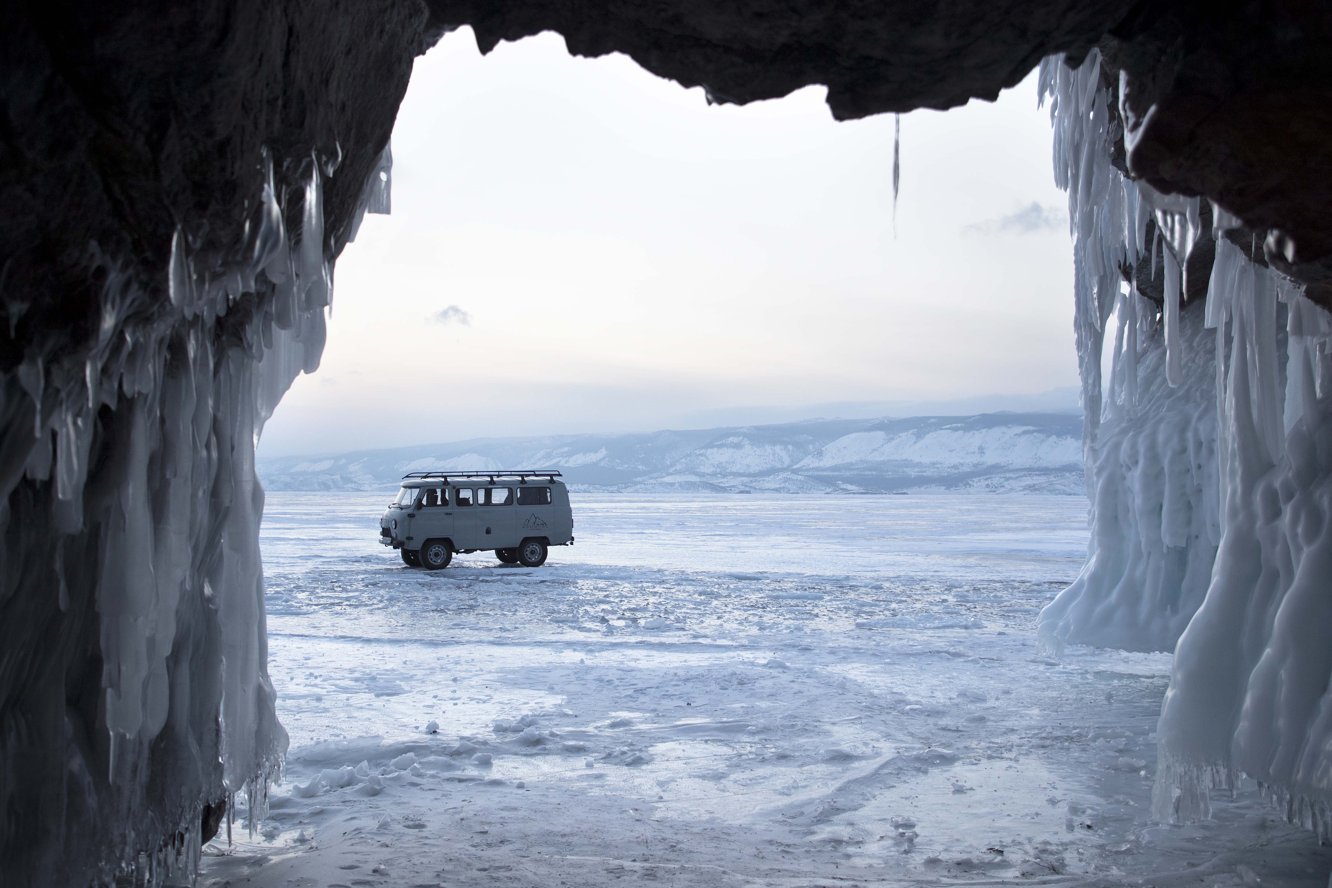 UAZ on the frozen Lake Baikal